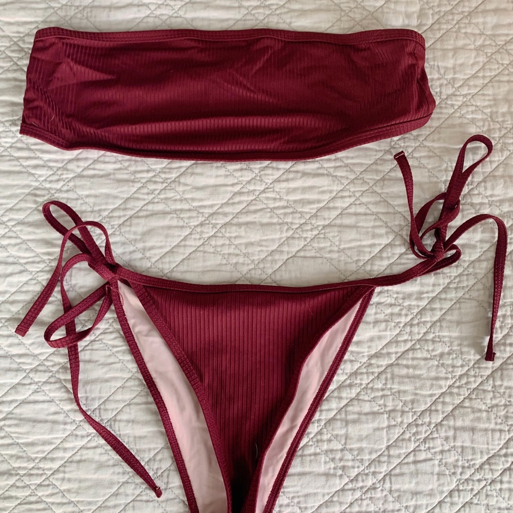 ribbed tie side bandeau bathing suit